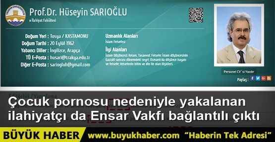 FBI’ın çocuk pornosu nedeniyle yakalattığı ilahiyatçı Hüseyin Sarıoğlu da Ensar Vakfı bağlantılı çıktı
