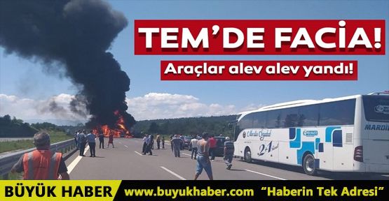 TEM Otoyolu’nda 3 araç alev alev yandı!