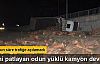 Freni patlayan odun yüklü kamyon devrildi